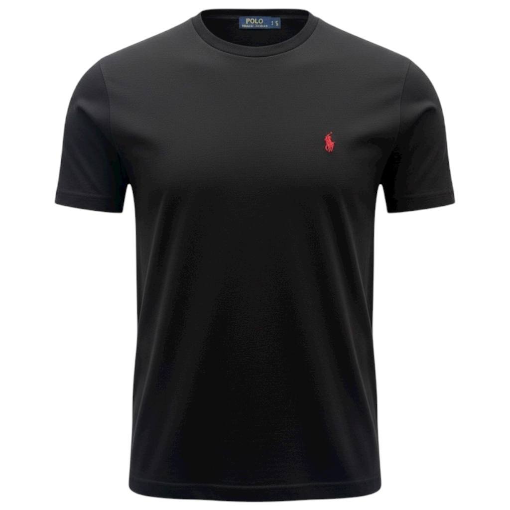 Camiseta Básica Ralph Lauren Masculina Preta Pony Vermelho