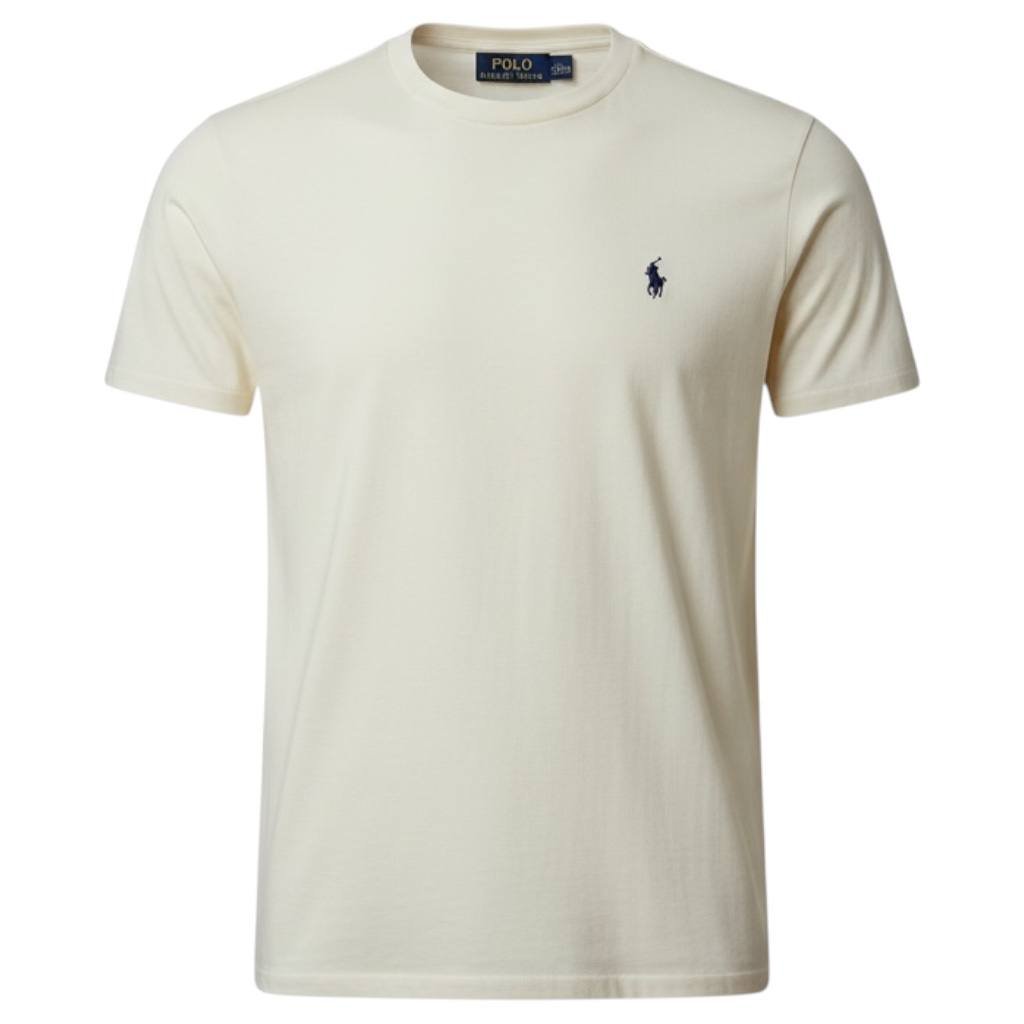 Camiseta Básica Ralph Lauren Masculina Creme Pony Marinho