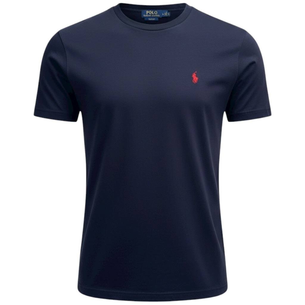 Camiseta Básica Ralph Lauren Masculina Azul Marinho Pony Vermelho