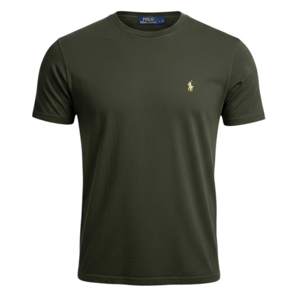 Camiseta Básica Ralph Lauren Masculina Verde Exército Pony Creme