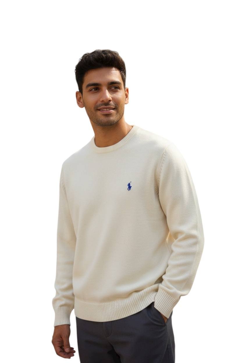 Suéter Ralph Lauren Masculino Creme Pony Azul
