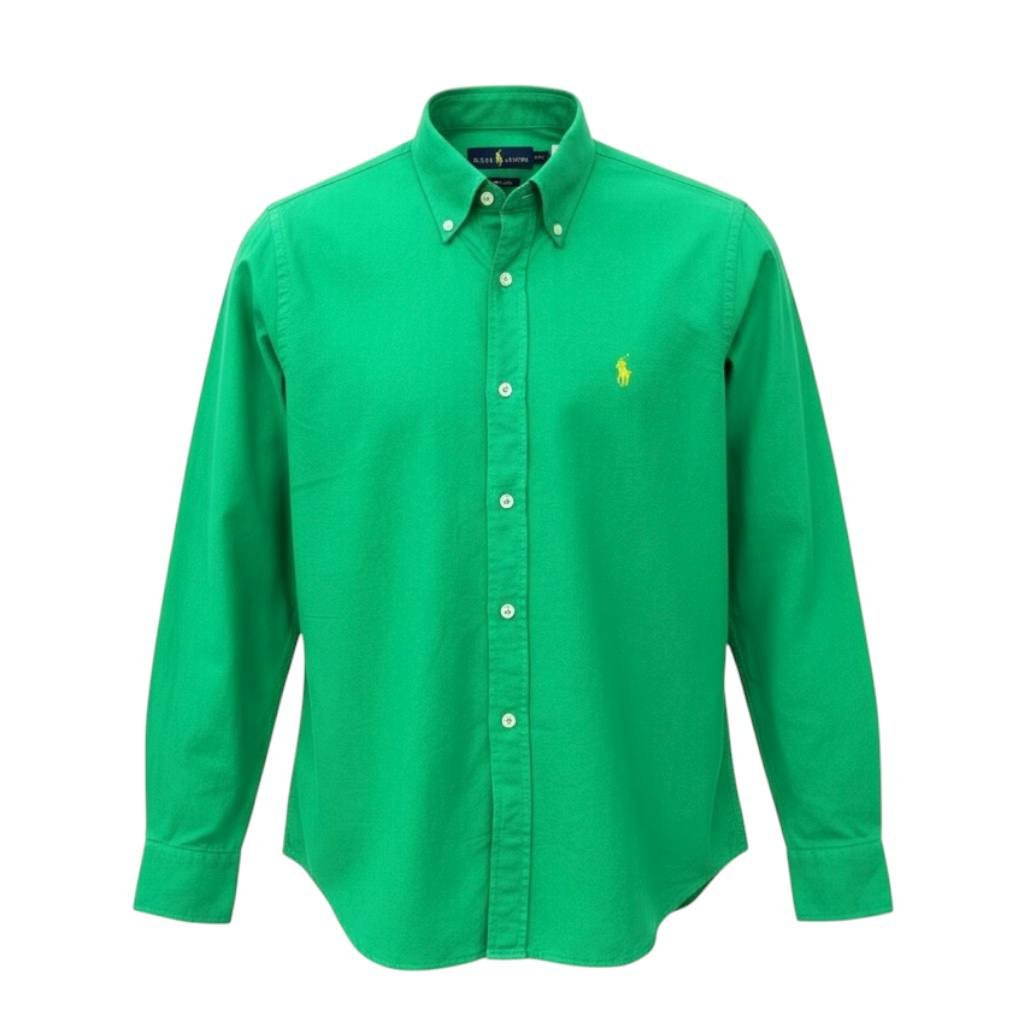 Camisa Ralph Lauren Masculina Oxford Tinturado Verde Esmeralda Pony Limão