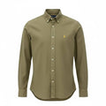 Camisa Ralph Lauren Masculina Oxford Tinturado Verde Exército Pony Dourado