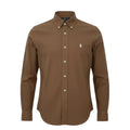 Camisa Ralph Lauren Masculina Oxford Tinturado Marrom Caramelo Pony Creme