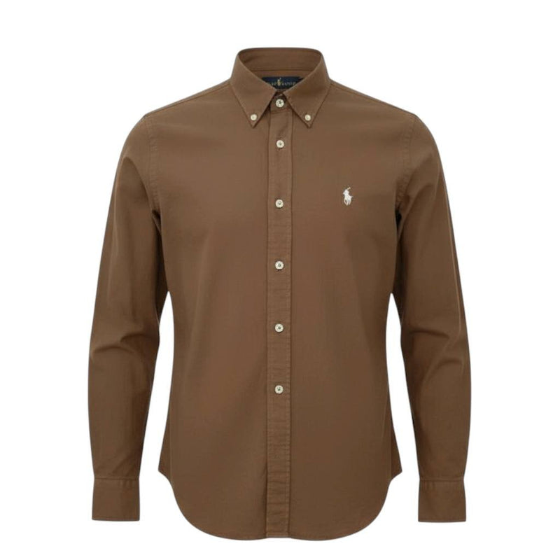 Camisa Ralph Lauren Masculina Oxford Tinturado Marrom Caramelo Pony Creme