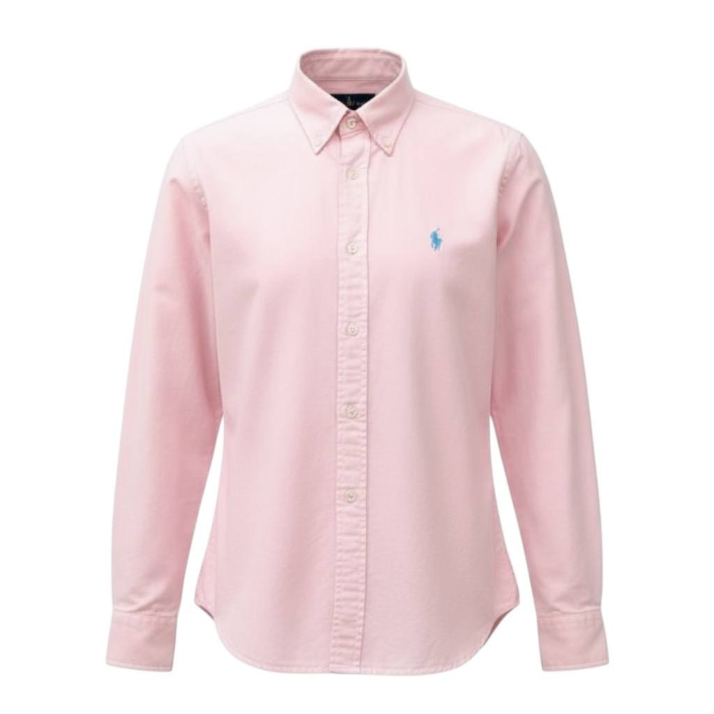 Camisa Ralph Lauren Masculina Oxford Tinturado Rosa Bebê Pony Celeste