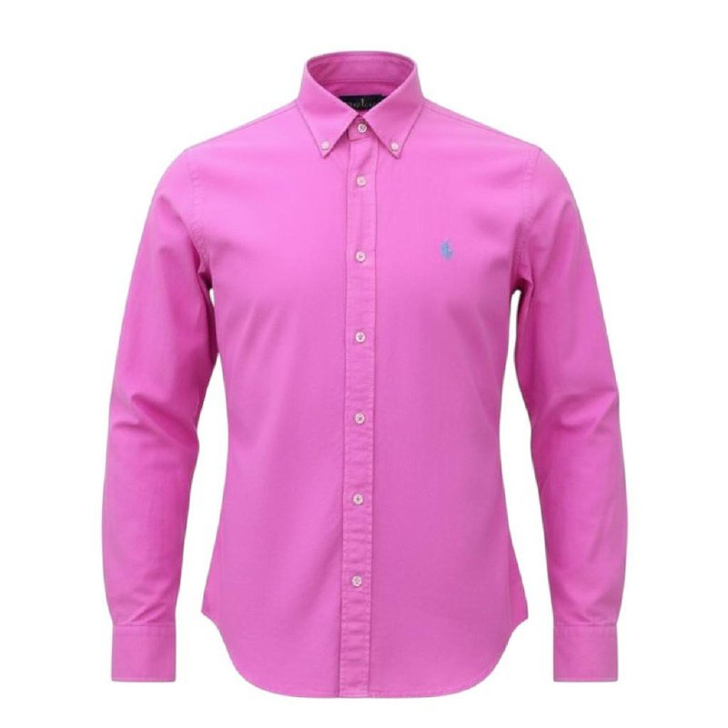 Camisa Ralph Lauren Masculina Oxford Tinturado Rosa Pony Celeste