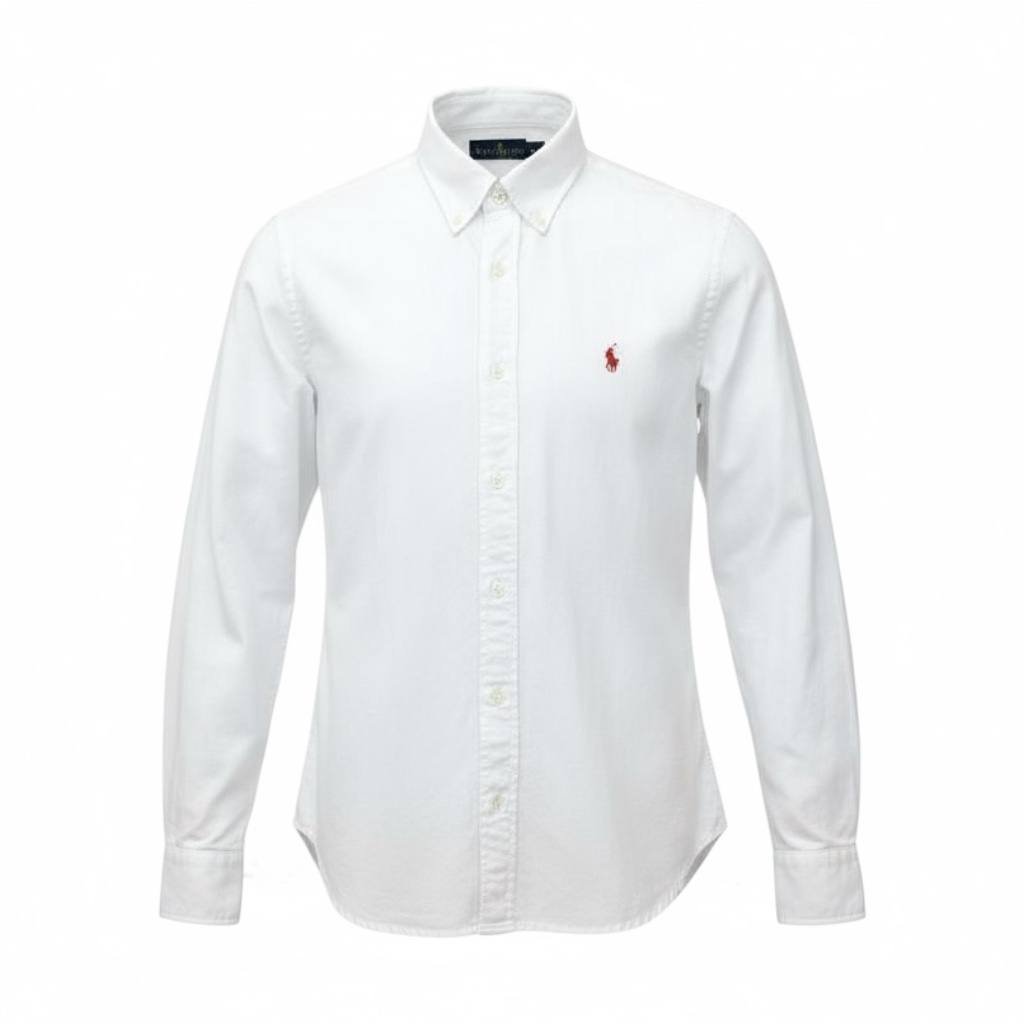 Camisa Ralph Lauren Masculina Oxford Tinturado Branca Pony Vermelho