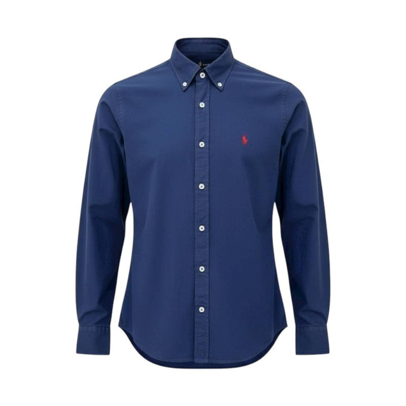 Camisa Ralph Lauren Masculina Oxford Tinturado Marinho Pony Vermelho