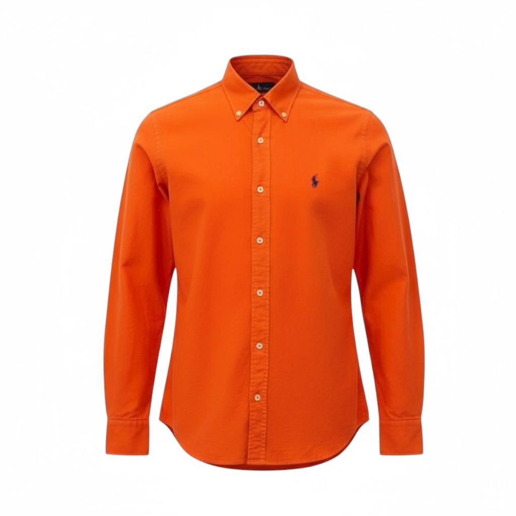 Camisa Ralph Lauren Masculina Oxford Tinturado Laranja Pony Marinho