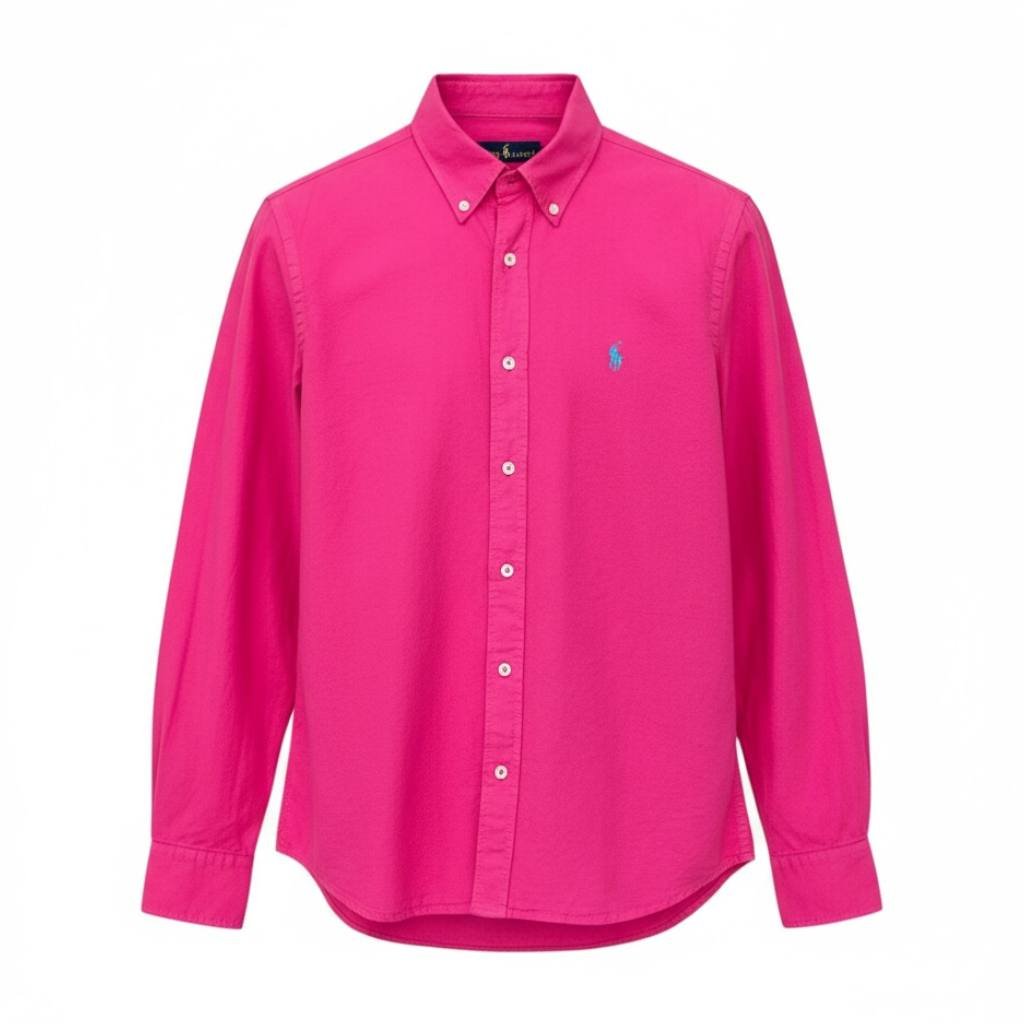 Camisa Ralph Lauren Masculina Oxford Tinturado Rosa Fucsia Pony Celeste
