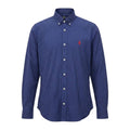 Camisa Ralph Lauren Masculina Micro Xadrez Australiano Azul Pony Vermelho