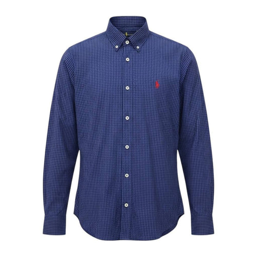 Camisa Ralph Lauren Masculina Micro Xadrez Australiano Azul Pony Vermelho