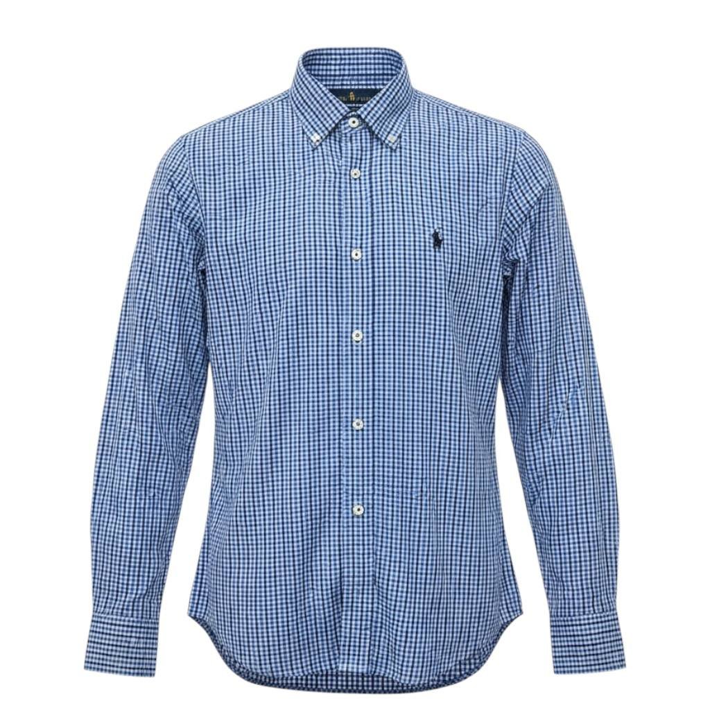 Camisa Ralph Lauren Masculina Micro Xadrez Azul Naval Pony Preto