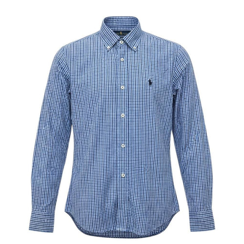 Camisa Ralph Lauren Masculina Micro Xadrez Azul Naval Pony Preto