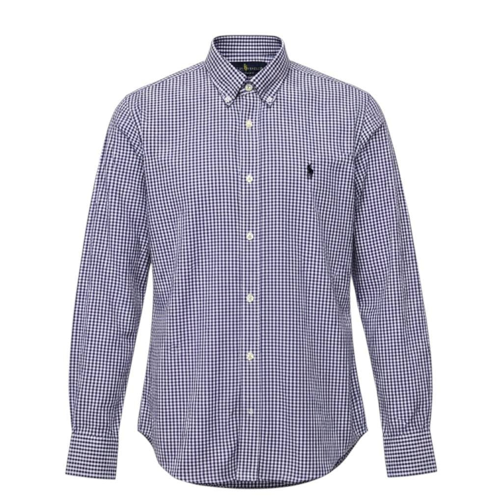 Camisa Ralph Lauren Masculina Micro Xadrez Lilás Pony Preto
