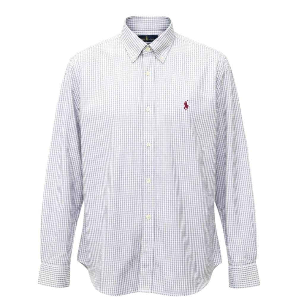 Camisa Ralph Lauren Masculina Micro Xadrez Lavanda Pony Lilás