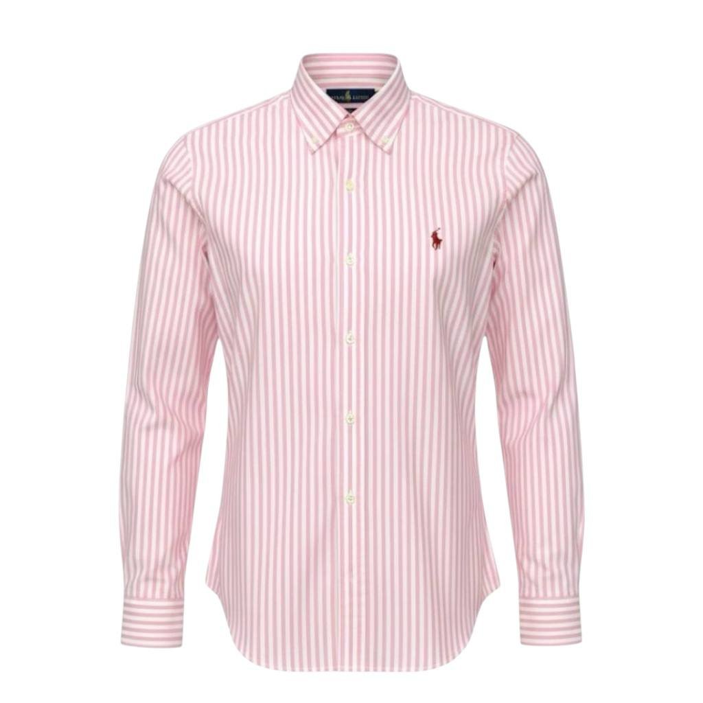 Camisa Ralph Lauren Masculina Rosa Listras Maxi Pony Bordô