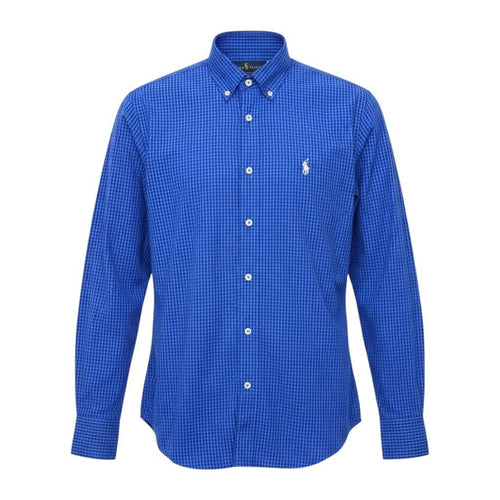 Camisa Ralph Lauren Masculina Micro Xadrez Australiano Azul Pony Cinza