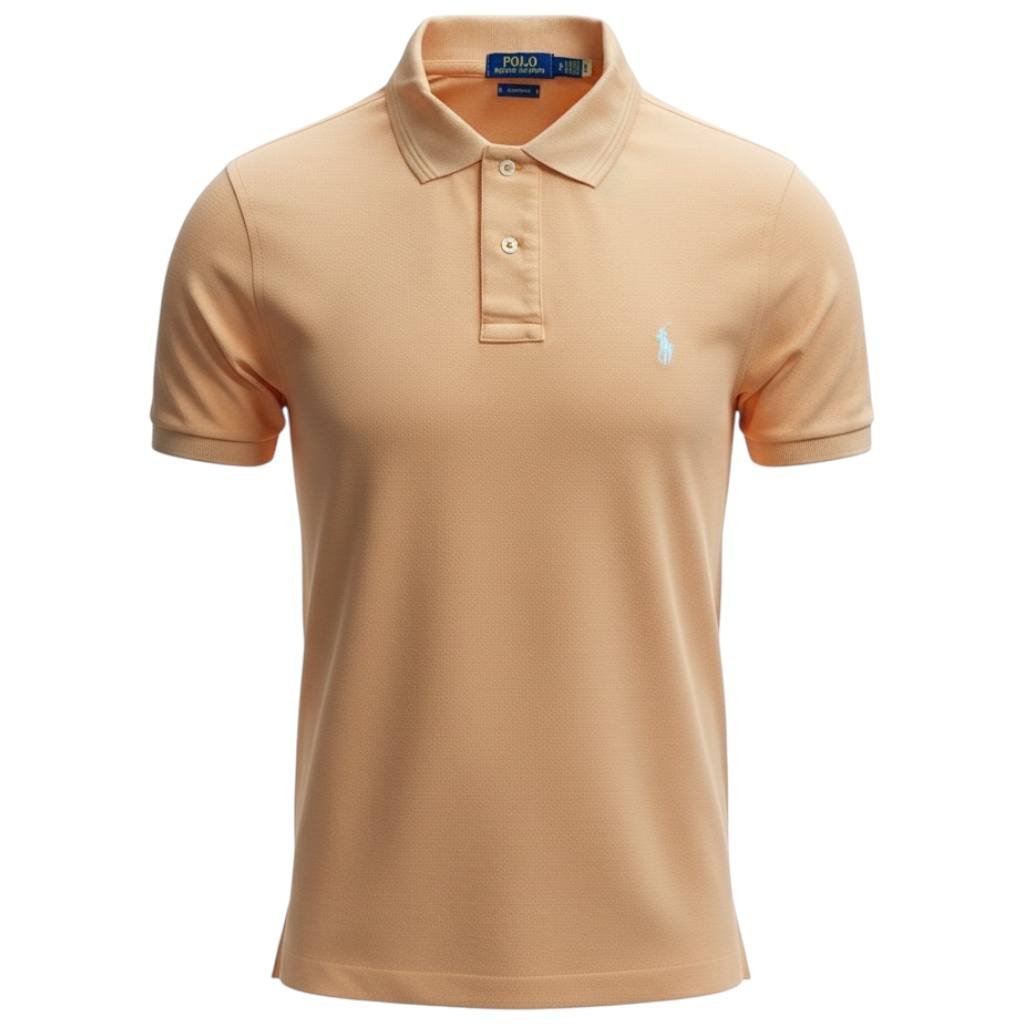 Polo Ralph Lauren Masculina Abóbora Pony Branco Gola Diferenciada