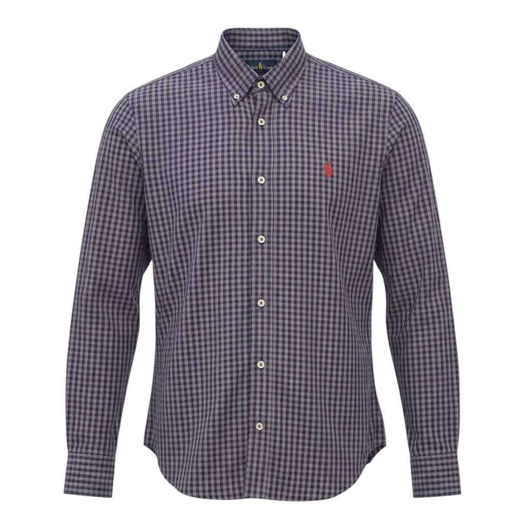 Camisa Ralph Lauren Masculina Xadrez Azul Cinzento Pony Vermelho