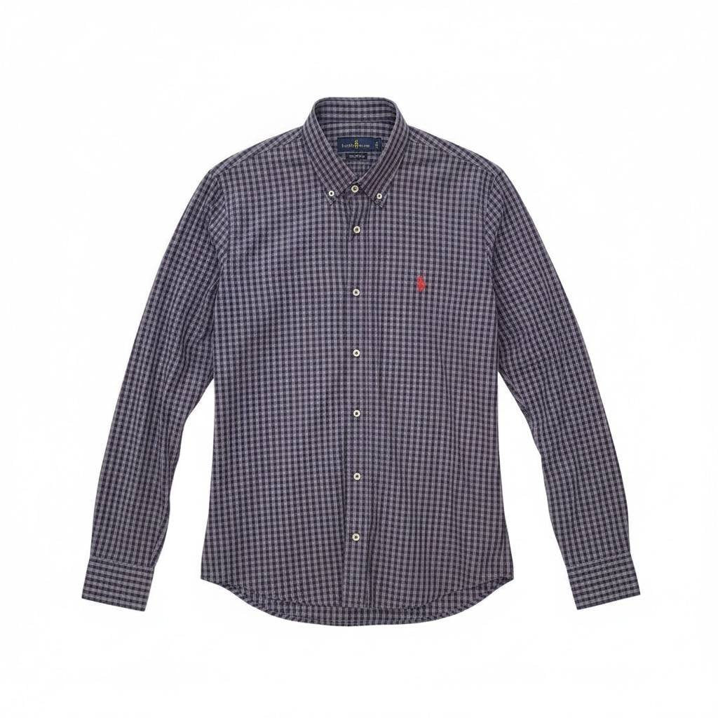 Camisa Ralph Lauren Masculina Xadrez Azul Cinzento Pony Vermelho