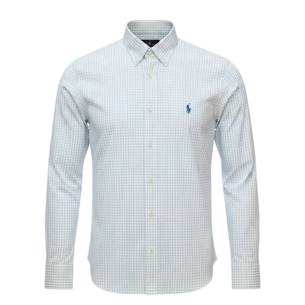 Camisa Ralph Lauren Masculina Xadrez Europeu Pony Azul Celeste
