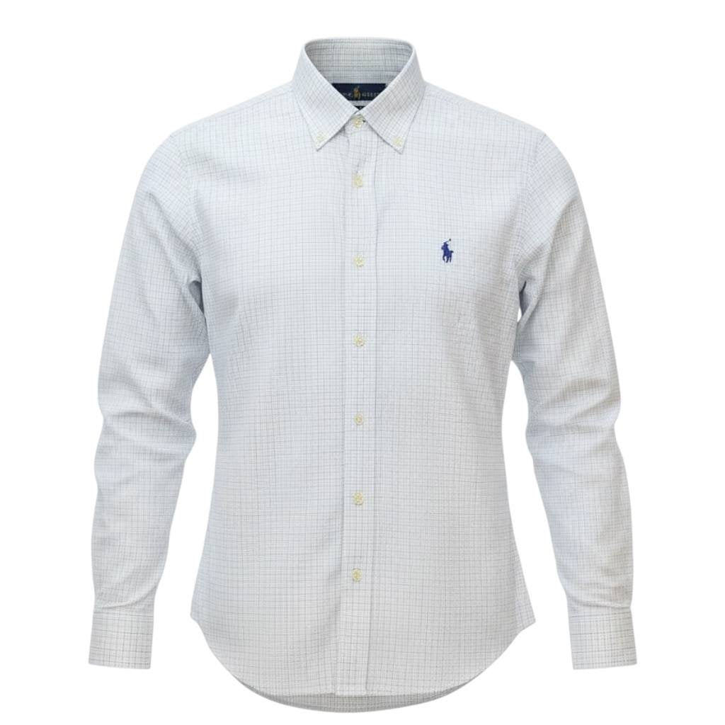 Camisa Ralph Lauren Masculina Xadrez Minimalista Executivo Pony Azul