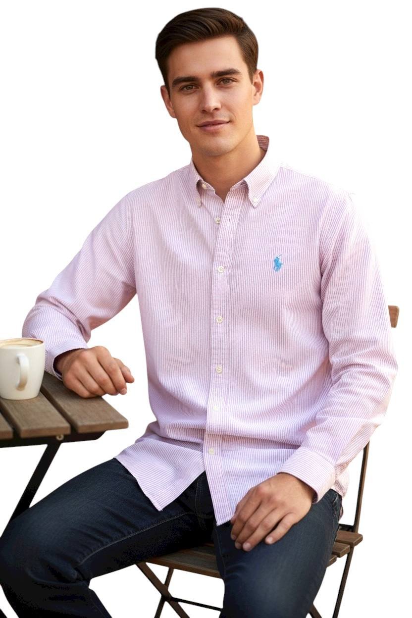 Camisa Ralph Lauren Masculina Listras América Pony Azul Celeste