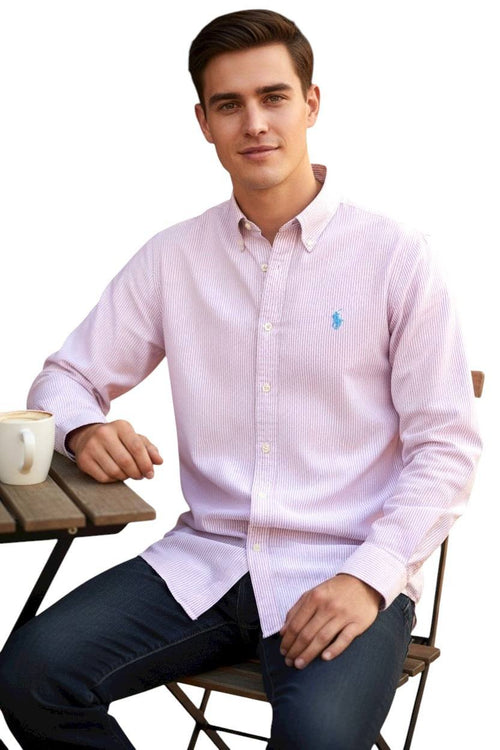Camisa Ralph Lauren Masculina Listras América Pony Azul Celeste