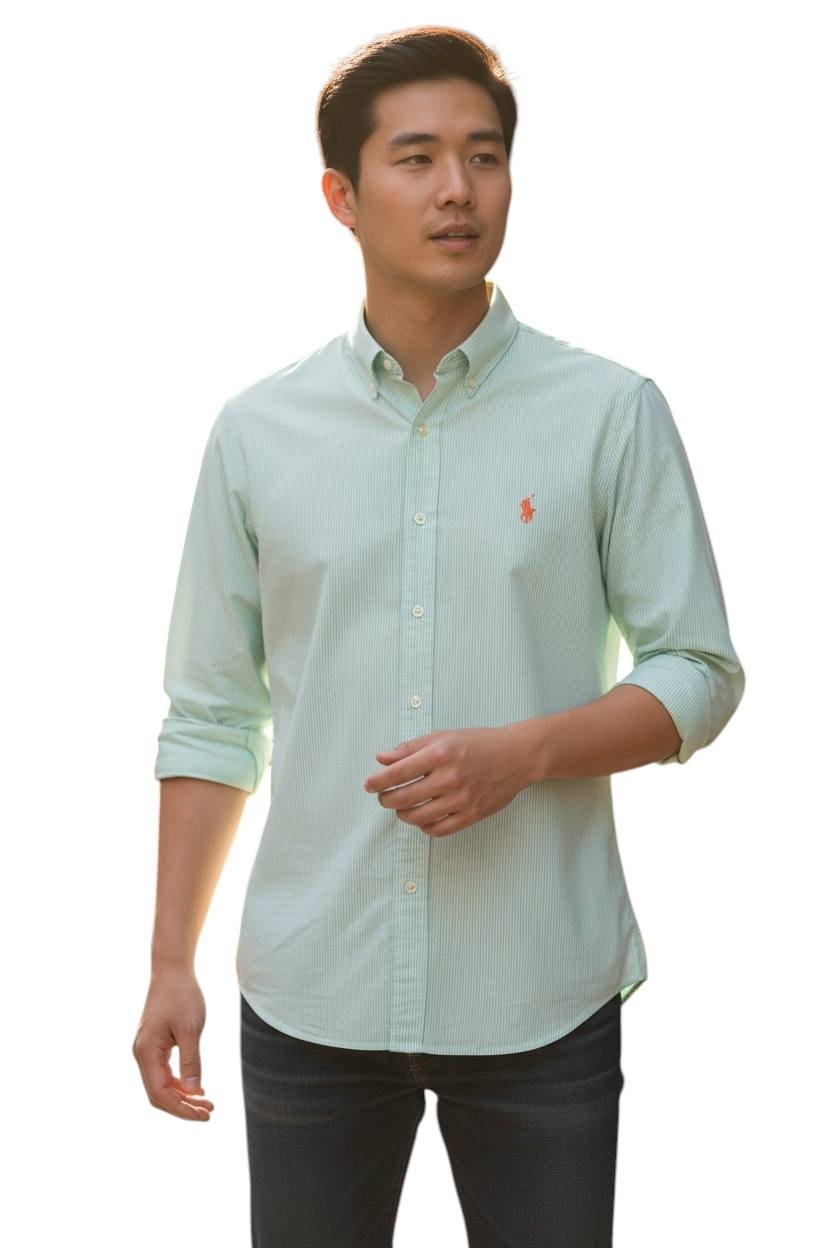 Camisa Ralph Lauren Masculina Listras América Pony Laranja