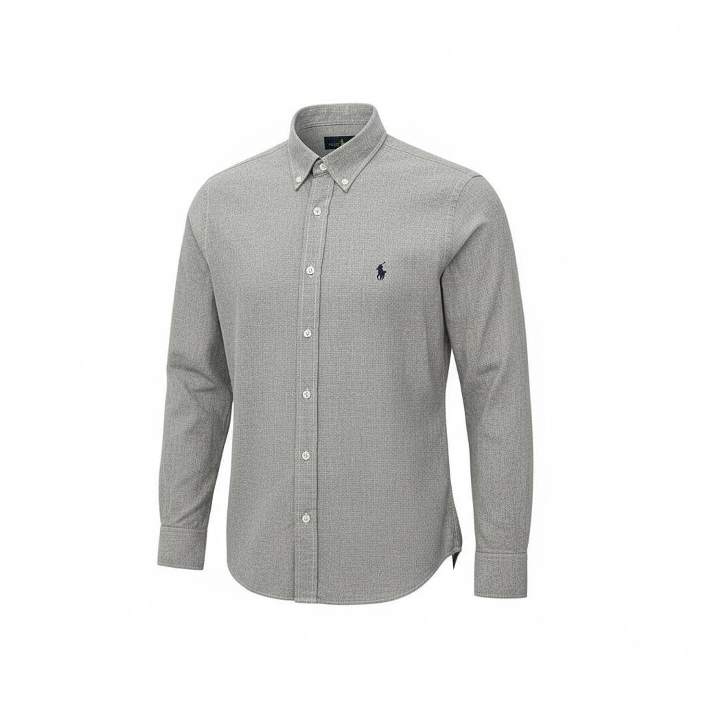 Camisa Ralph Lauren Masculina Oxford Clássico Cinza Pony Preto