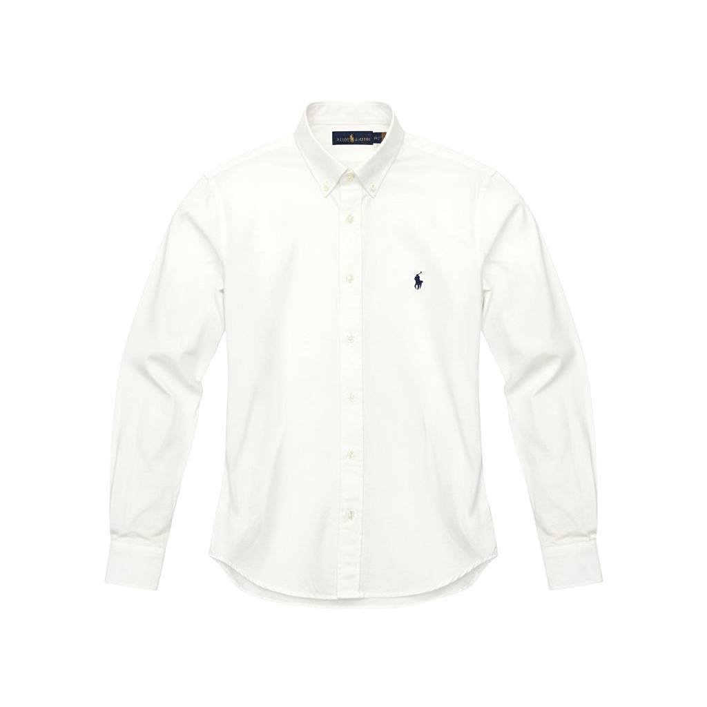 Camisa Ralph Lauren Masculina Oxford Clássico Branca Pony Marinho