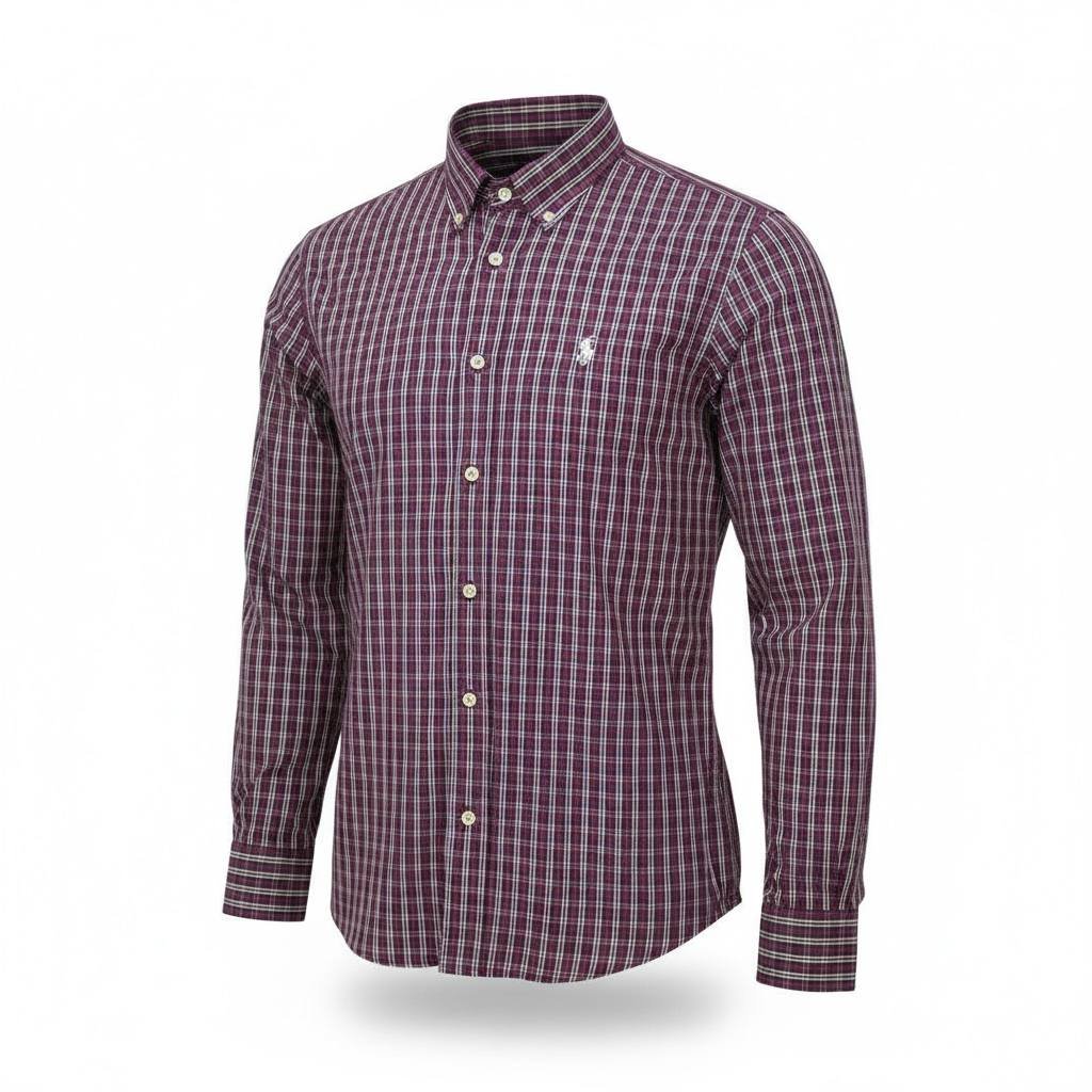 Camisa Ralph Lauren Masculina Xadrez Malbec Pony Branco