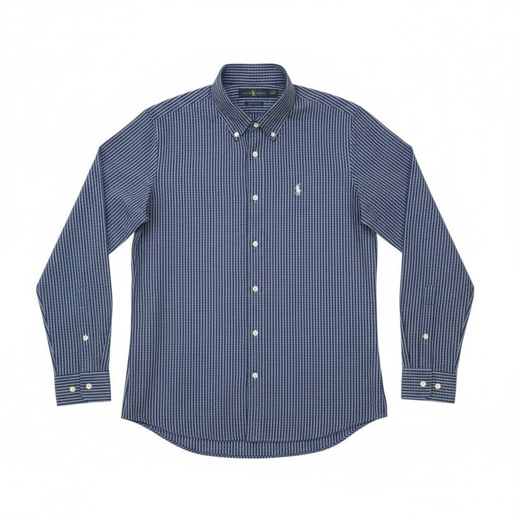 Camisa Ralph Lauren Masculina Cinzento Listras Pretas Pony Gelo
