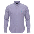 Camisa Ralph Lauren Masculina Micro Xadrez Lavanda Pony Azul Celeste