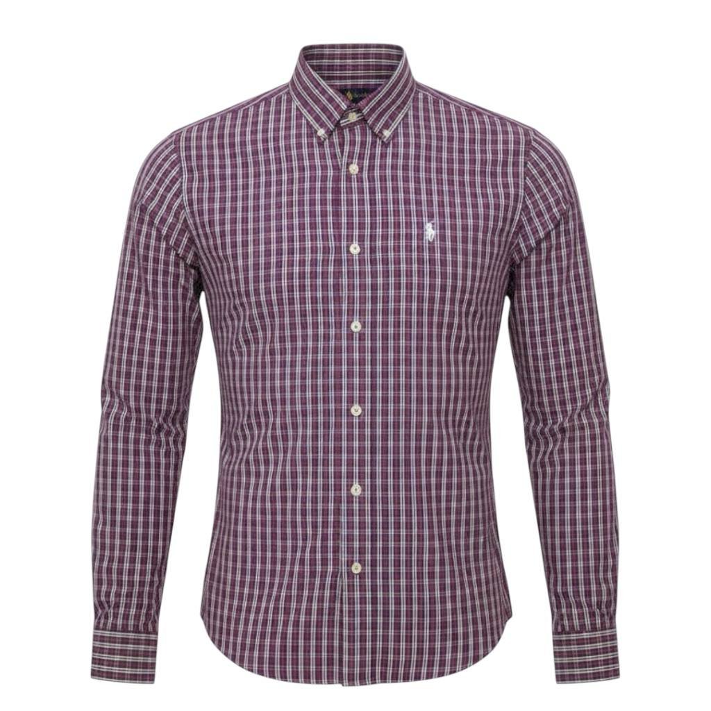 Camisa Ralph Lauren Masculina Xadrez Malbec Pony Branco