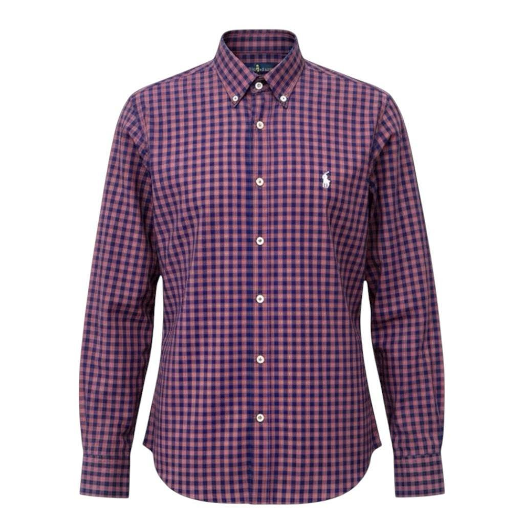 Camisa Ralph Lauren Masculina Xadrez Marrom Pony Branco
