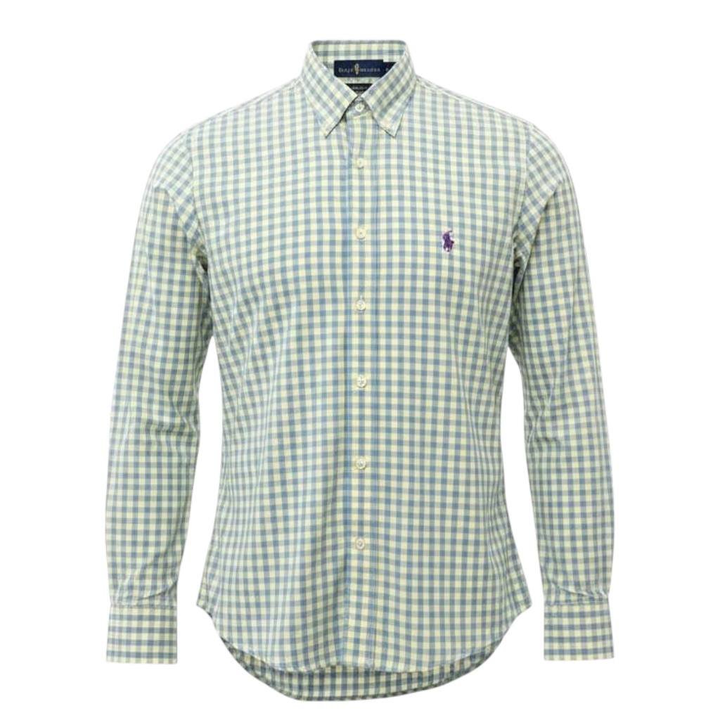 Camisa Ralph Lauren Masculina Xadrez Creme Pony Púrpura