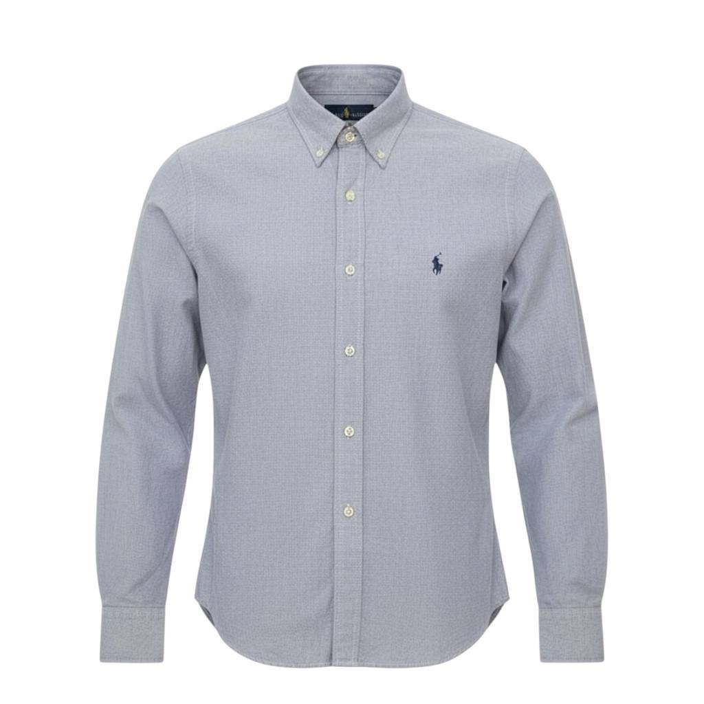 Camisa Ralph Lauren Masculina Oxford Clássico Azul Cinzento Pony Azul