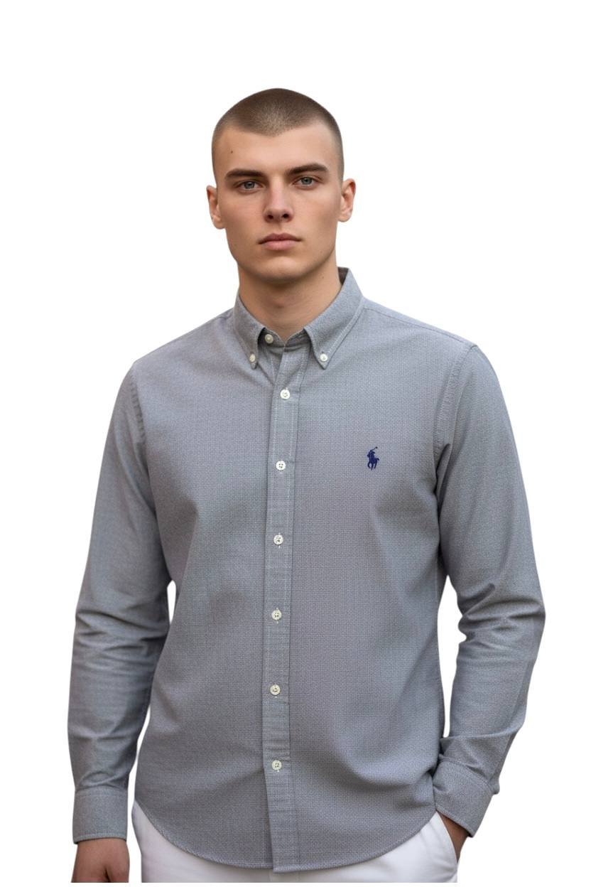 Camisa Ralph Lauren Masculina Oxford Clássico Cinza Pony Preto