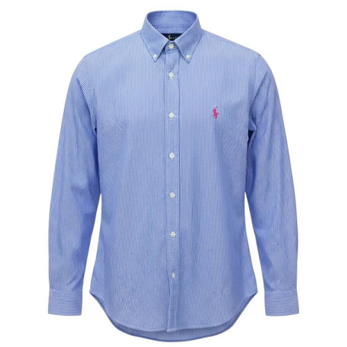 Camisa Ralph Lauren Masculina Azul Listras Executiva Pony Rosa