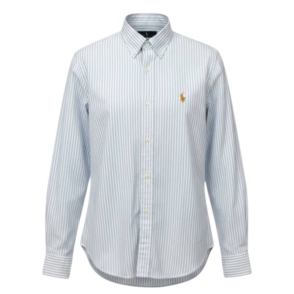 Camisa Ralph Lauren Masculina Branca Listras Executiva e Pony Dourado