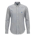 Camisa Ralph Lauren Masculina Cinzenta Listras Executiva Pony Azul