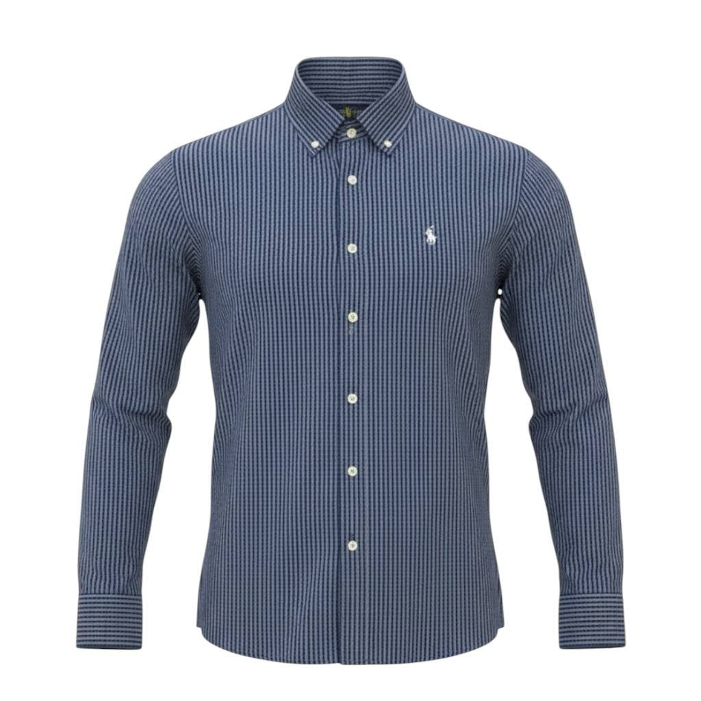 Camisa Ralph Lauren Masculina Cinzento Listras Pretas Pony Gelo