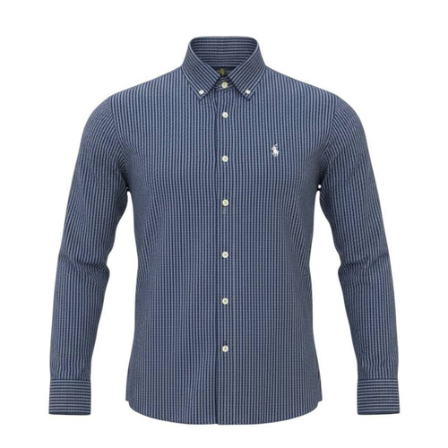 Camisa Ralph Lauren Masculina Cinzento Listras Pretas Pony Gelo