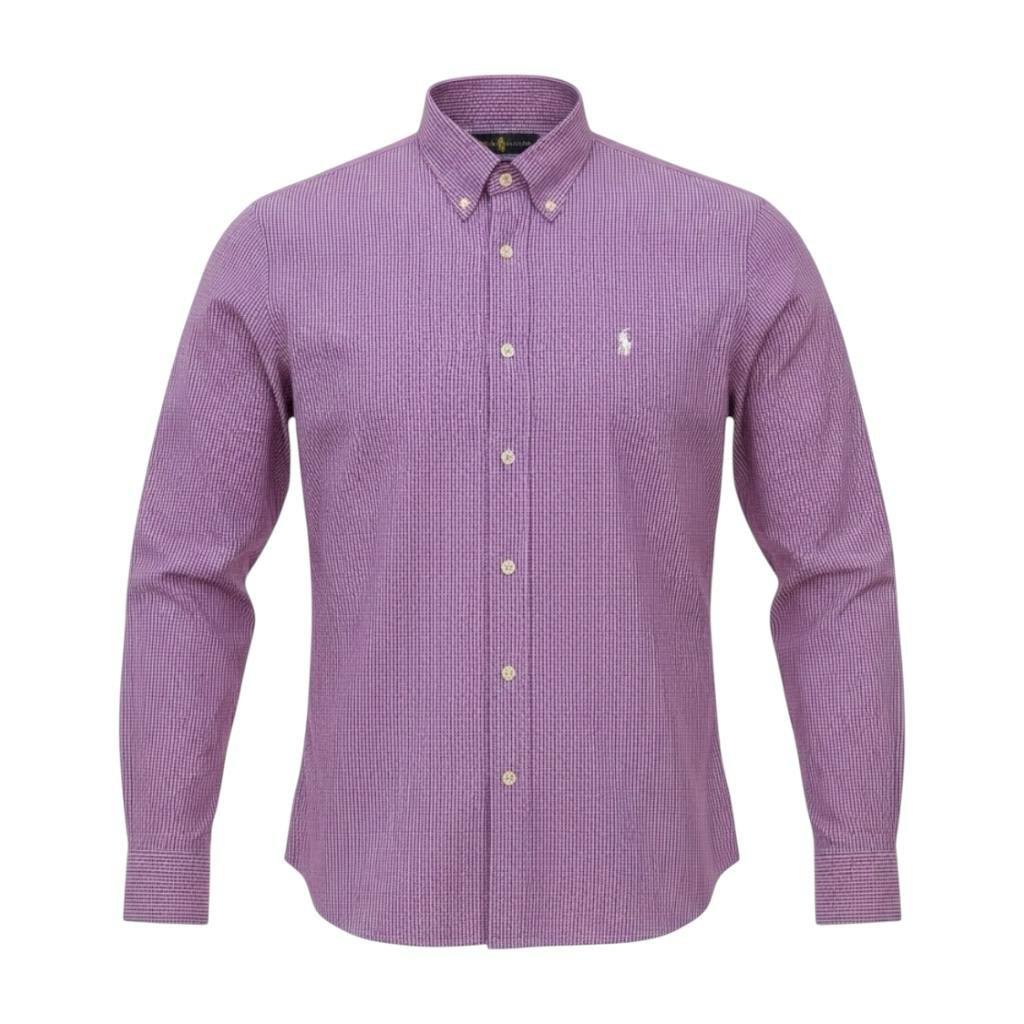 Camisa Ralph Lauren Masculina Vermelha Mini Listras Azuis Pony Branco