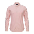 Camisa Ralph Lauren Masculina Rosa Listras Americana Pony Celeste