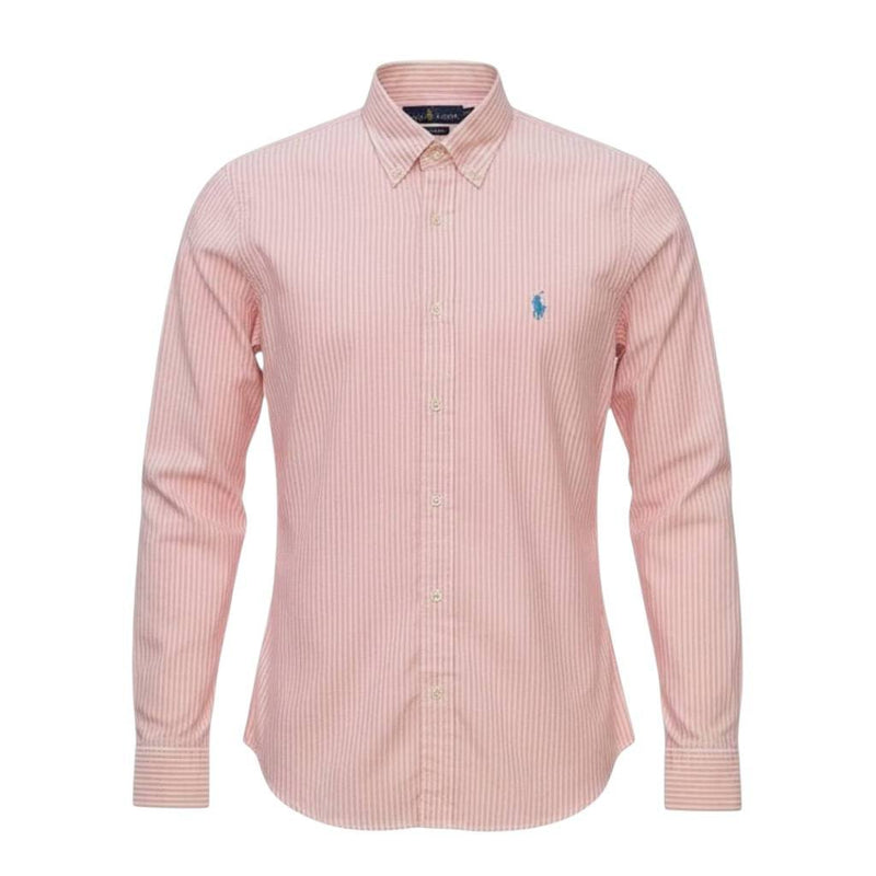 Camisa Ralph Lauren Masculina Rosa Listras Americana Pony Celeste