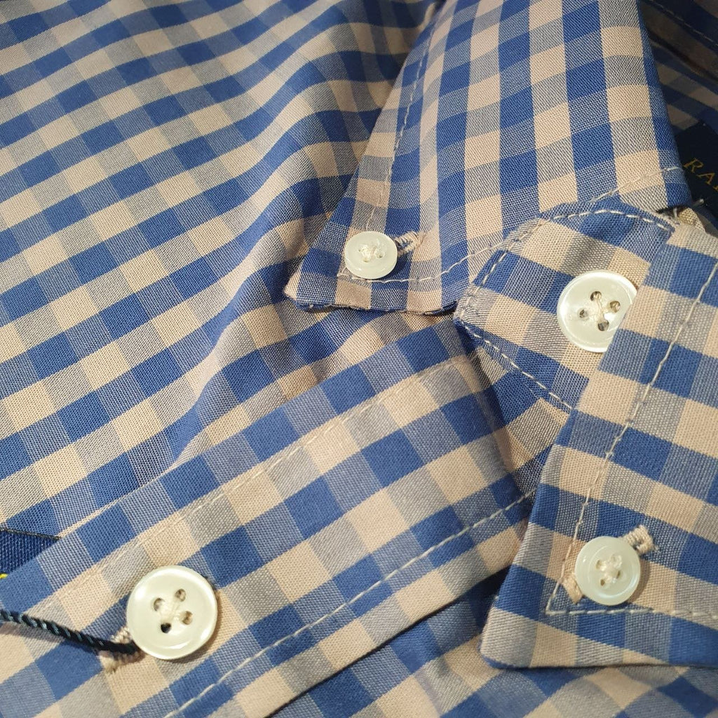 Camisa Ralph Lauren Masculina Xadrez Cimento Pony Rosa